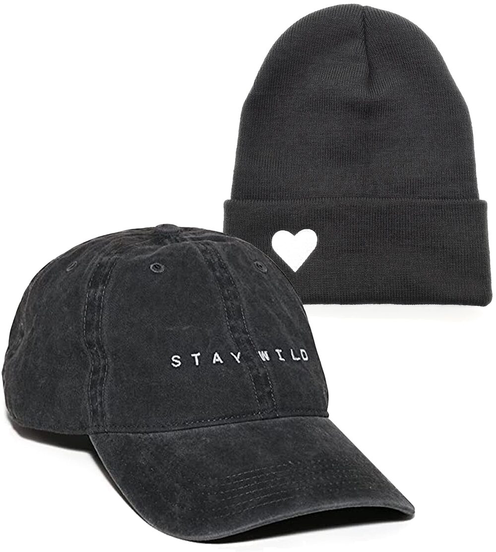 1866 Poetry Dad Hat Stay Wild Black and Cuffed Beanie Heart Dark Gray